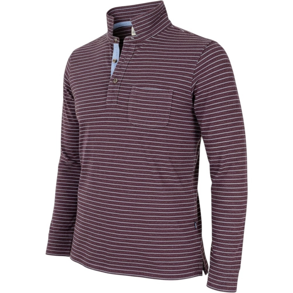 Faherty Brand Mens Merlot Flint Stripe Organic Cotton Long Sleeve Polo Shirt L
